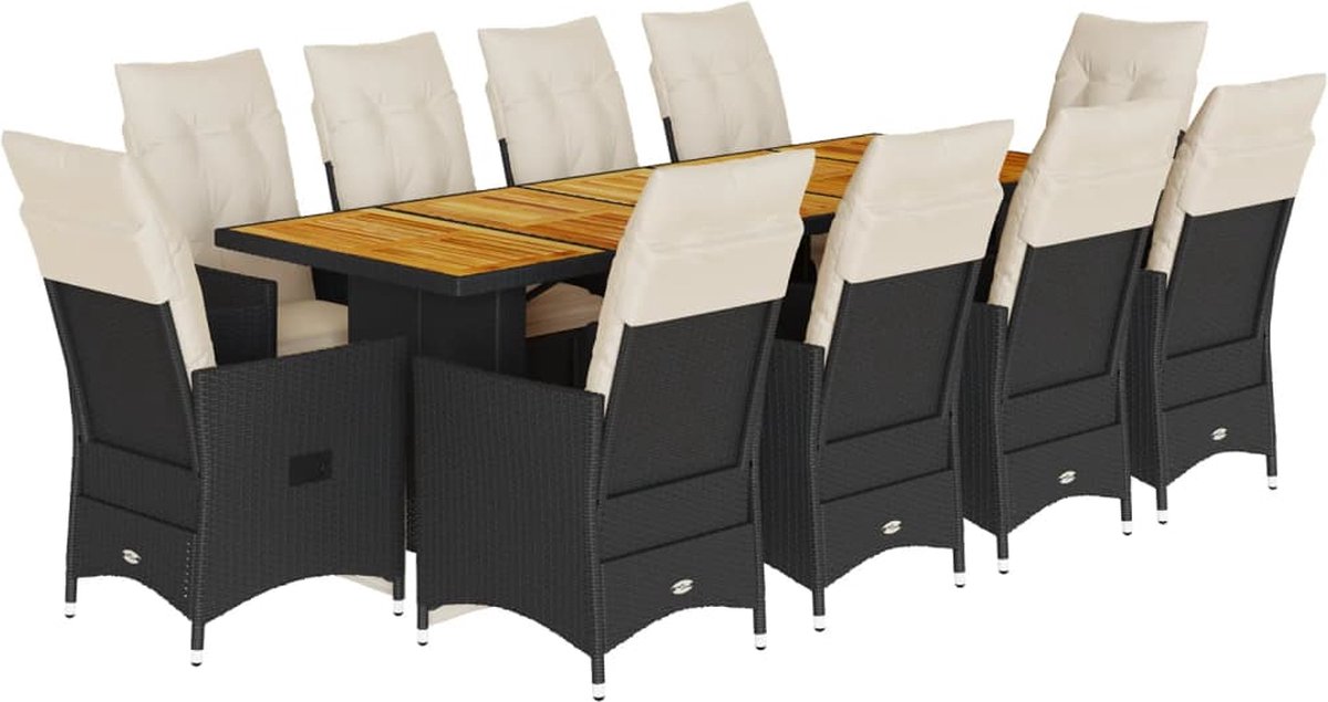 Vidaxl 11-Cz. Garten-Bistro-Möbelset Mit Kissen, Schwarz