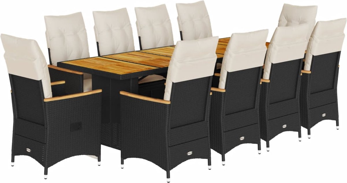 Vidaxl 11-Cz. Garten-Bistro-Möbelset Mit Kissen, Schwarz