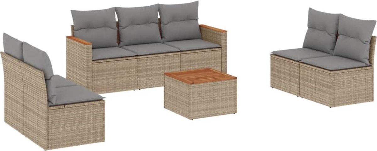 Vidaxl 8-Cz. Gartenmöbel-Set mit Kissen, Beige, Polyrattan