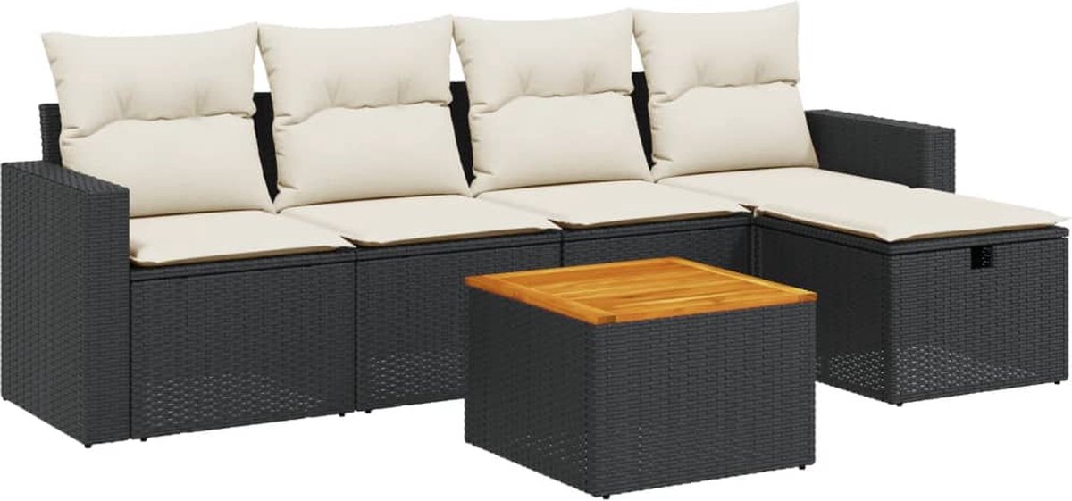 Vidaxl 6-Cz. Gartenmöbel-Set mit Kissen, Schwarzer Polyrattan