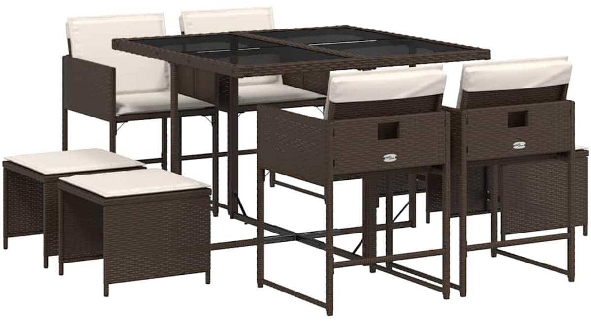 Vidaxl 9-Cz. Gartenmöbel-Set mit Kissen, Braun, PE-Rattan