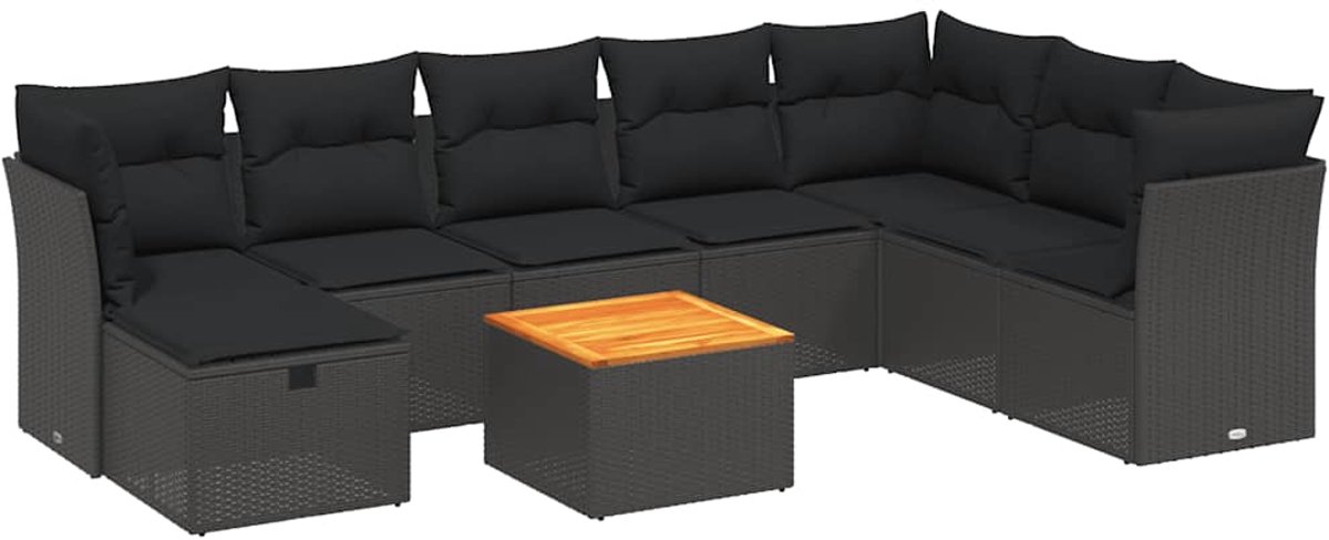 Vidaxl 9-Cz. Garten-Sitzgruppe, Mit Kissen, Schwarz