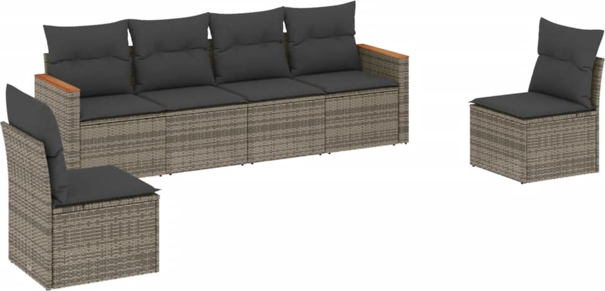 Vidaxl 6-Cz. Gartenmöbel-Set mit Kissen, Grau, Polyrattan