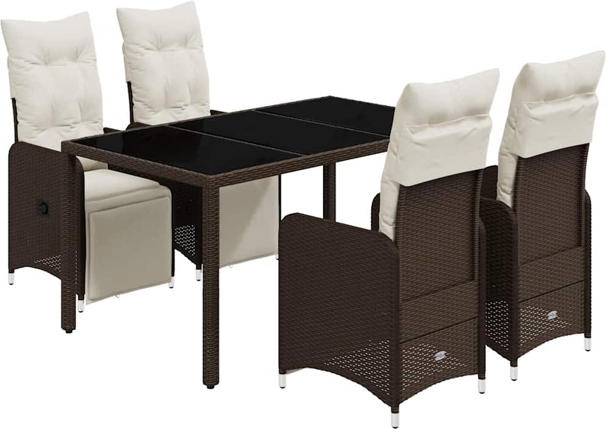 Vidaxl 5-Cz. Gartenmöbel-Set mit Kissen, Braun, Polyrattan