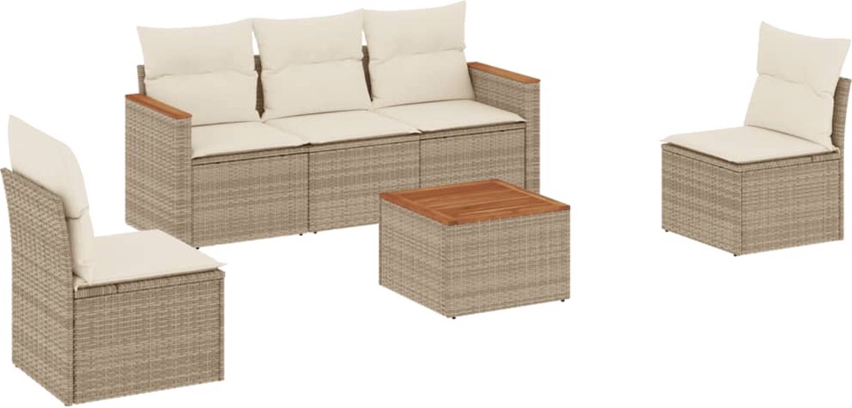 Vidaxl 6-Cz. Gartenmöbel-Set mit Kissen, Beige, Polyrattan