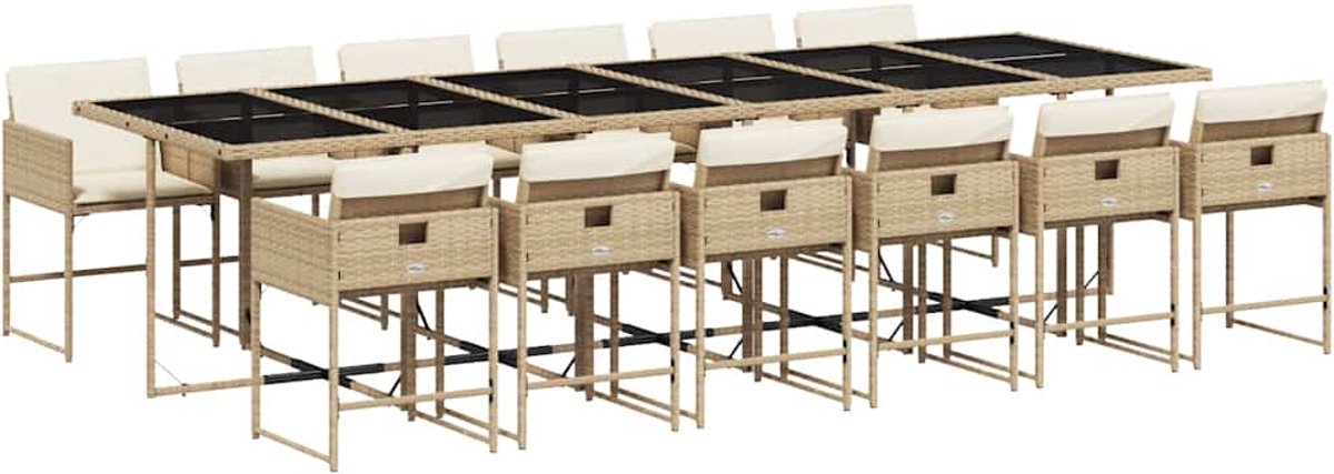 Vidaxl 13-Cz. Gartenmöbel-Set mit Kissen, Beige, Polyrattan