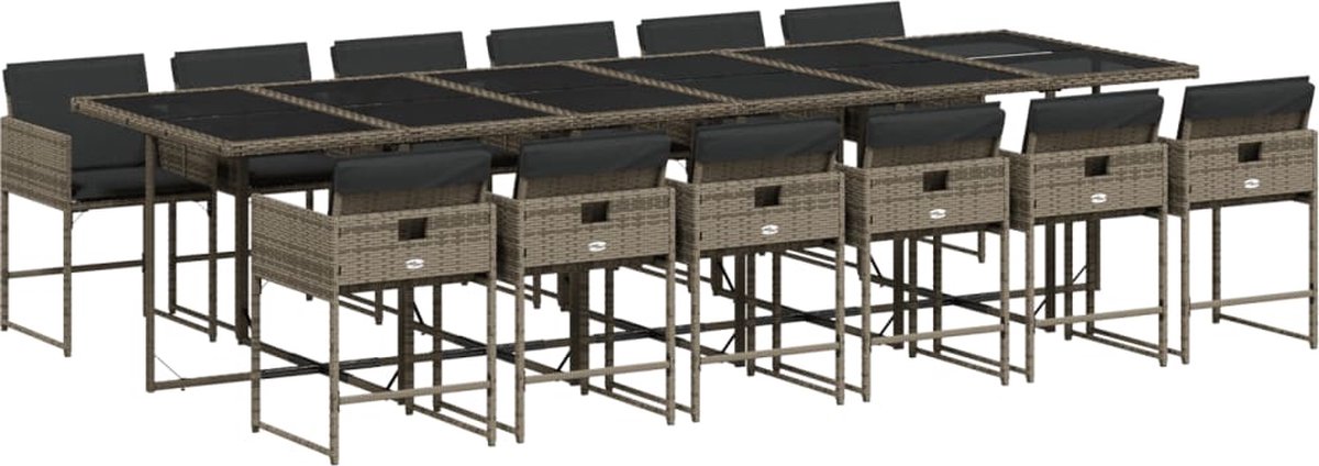 Vidaxl 13-Cz. Gartenmöbel-Set mit Kissen, Grauer PE-Rattan