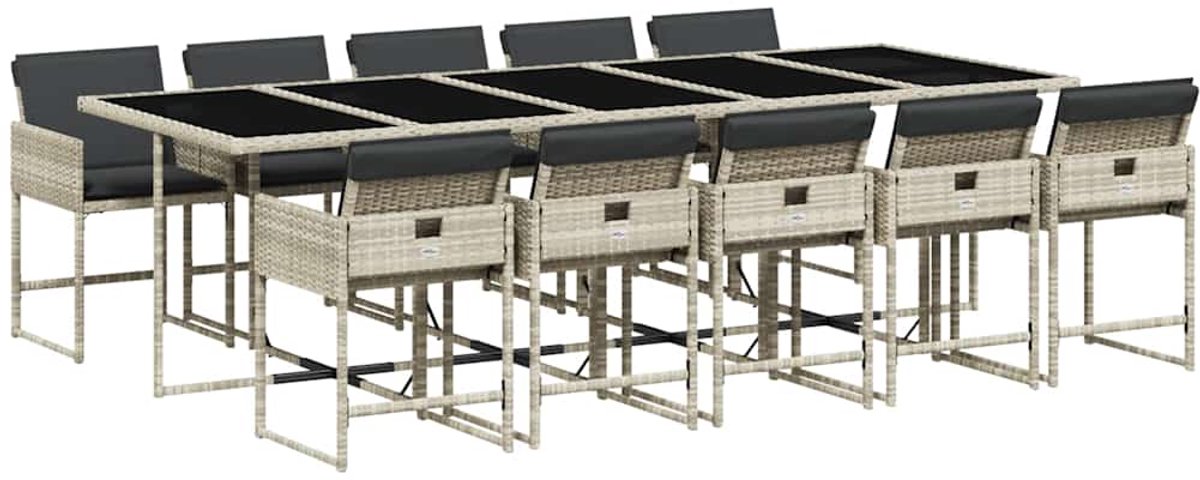 Vidaxl 11-Cz. Gartenmöbel-Set mit Kissen Hellgrauer Rattan Pe