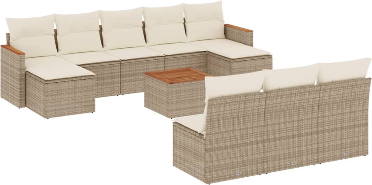 Vidaxl 11-Cz. Gartenmöbel-Set mit Kissen, Beige, Polyrattan