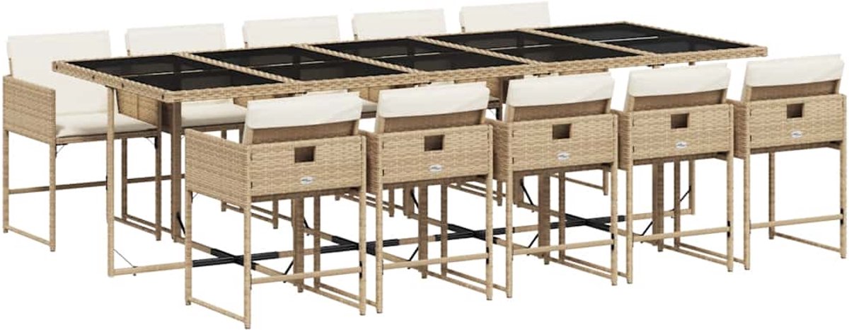 Vidaxl 11-Cz. Gartenmöbel-Set mit Kissen, Beige, Polyrattan
