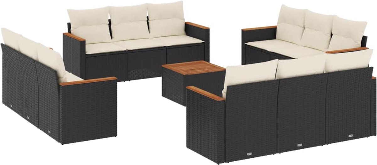 Vidaxl 13-Cz. Gartenmöbel-Set, Kissen, Schwarz, PE-Rattan