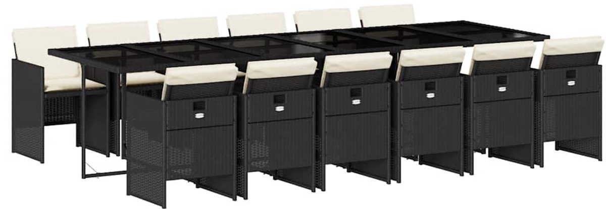 Vidaxl 13-Cz. Gartenmöbel-Set, Kissen, Schwarz, PE-Rattan
