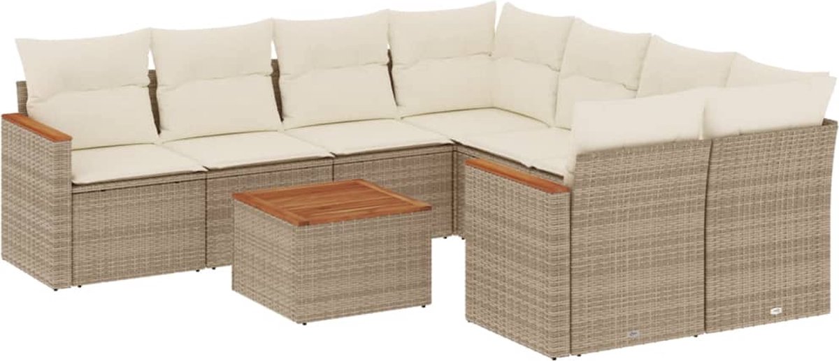Vidaxl 9-Cz. Gartenmöbel-Set mit Kissen, Beige, Polyrattan