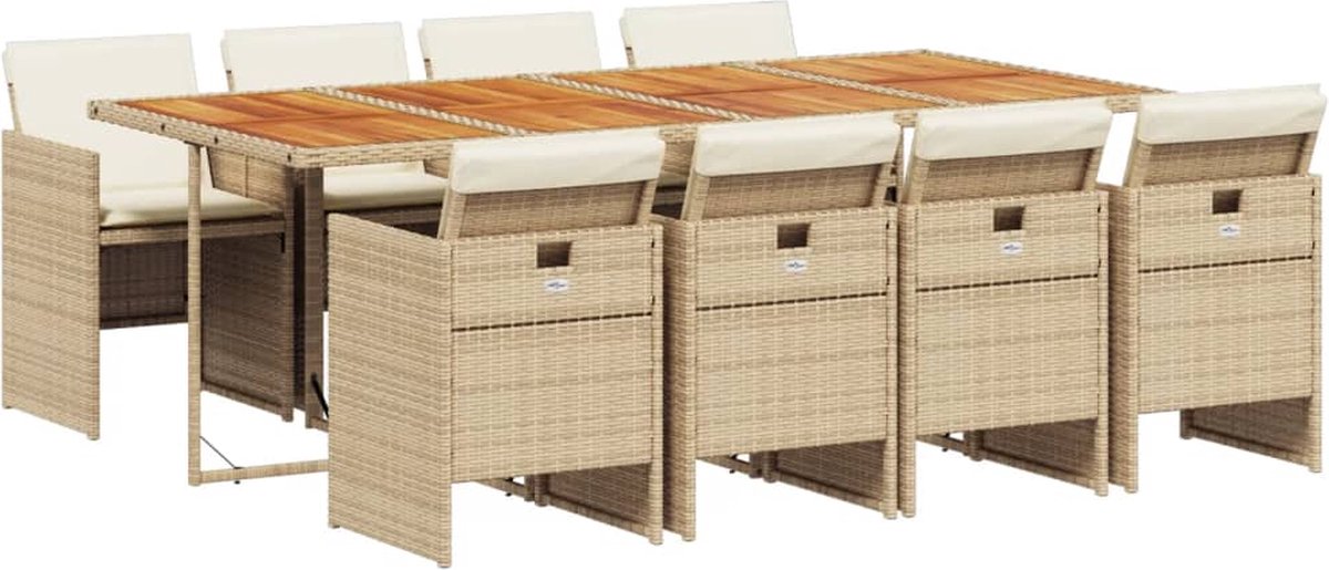 Vidaxl 9-Cz. Gartenmöbel-Set mit Kissen, Beige, Polyrattan