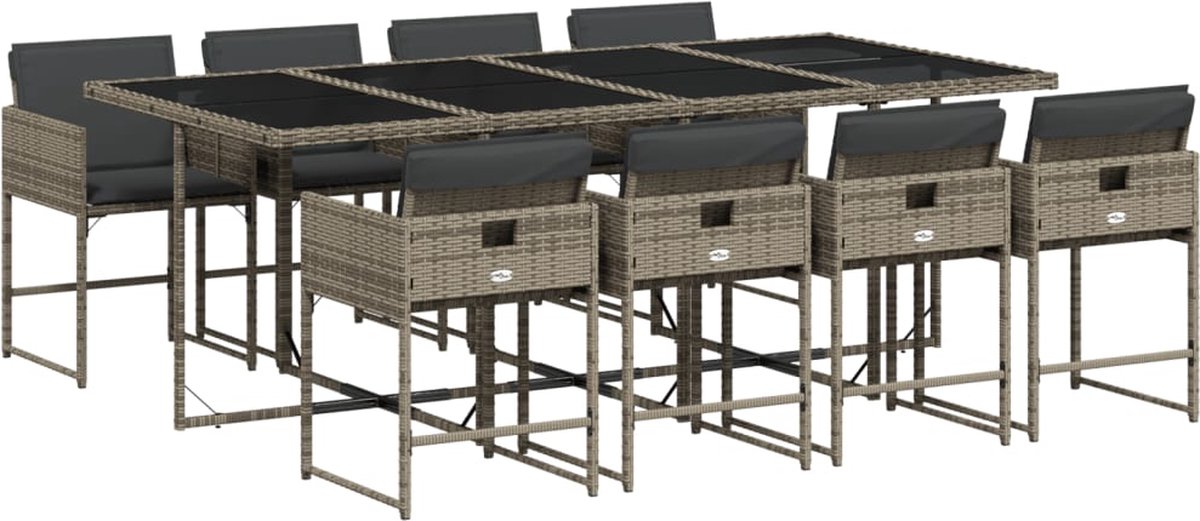 Vidaxl 9-Cz. Gartenmöbel-Set mit Kissen, Grau, PE-Rattan