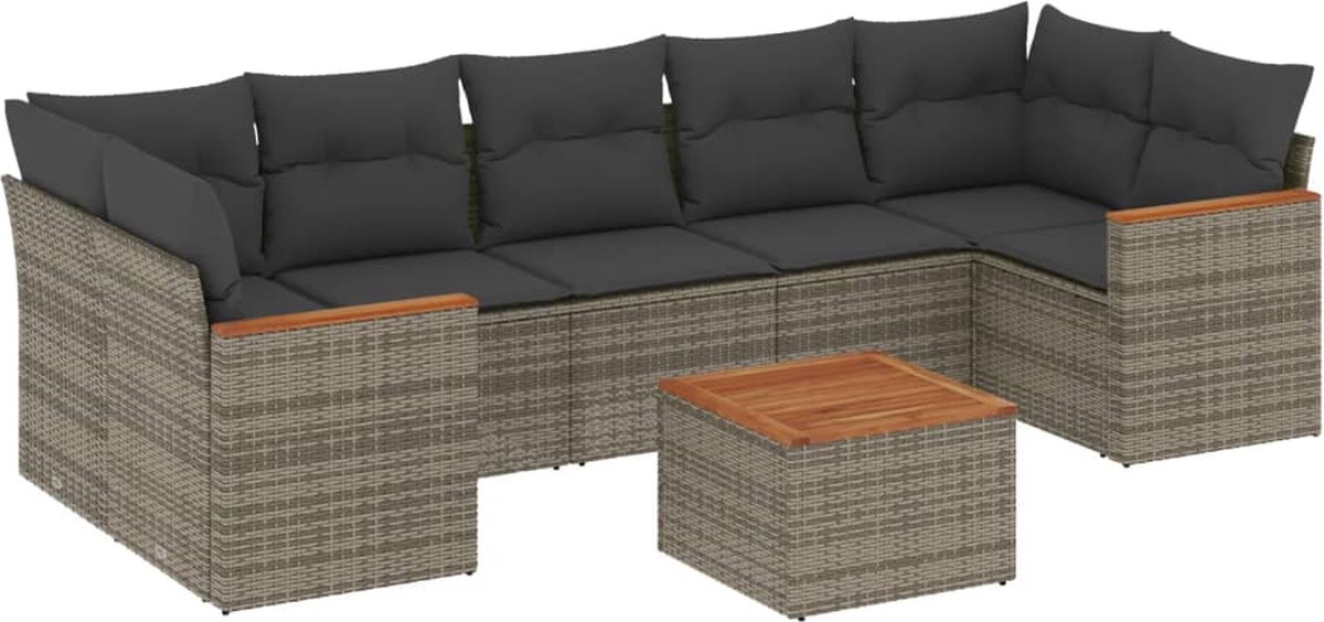 Vidaxl 8-Cz. Gartenmöbel-Set mit Kissen, Grau, Polyrattan