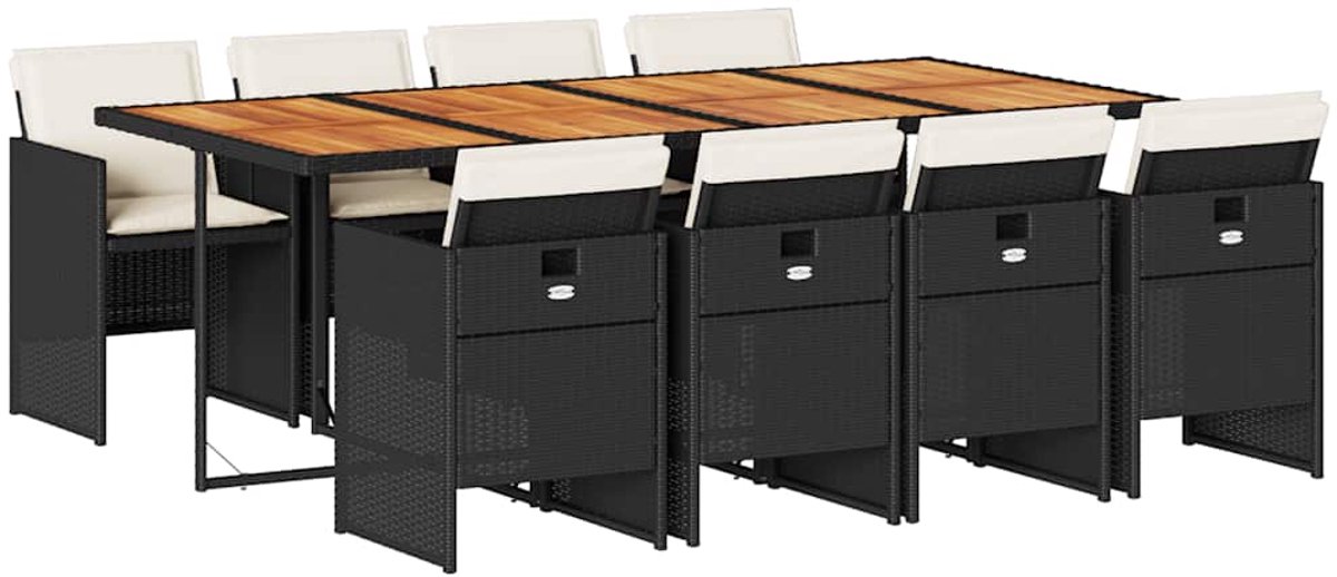 Vidaxl 9-Cz. Gartenmöbel-Set mit Kissen, Schwarz, PE-Rattan
