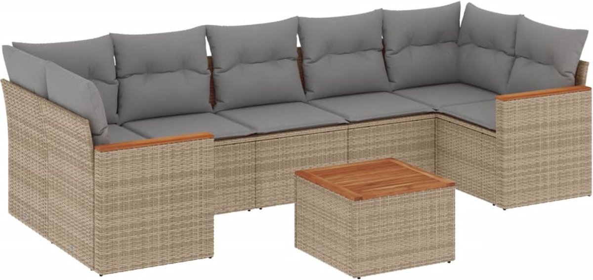 Vidaxl 8-Cz. Gartenmöbel-Set mit Kissen, Beige, Polyrattan