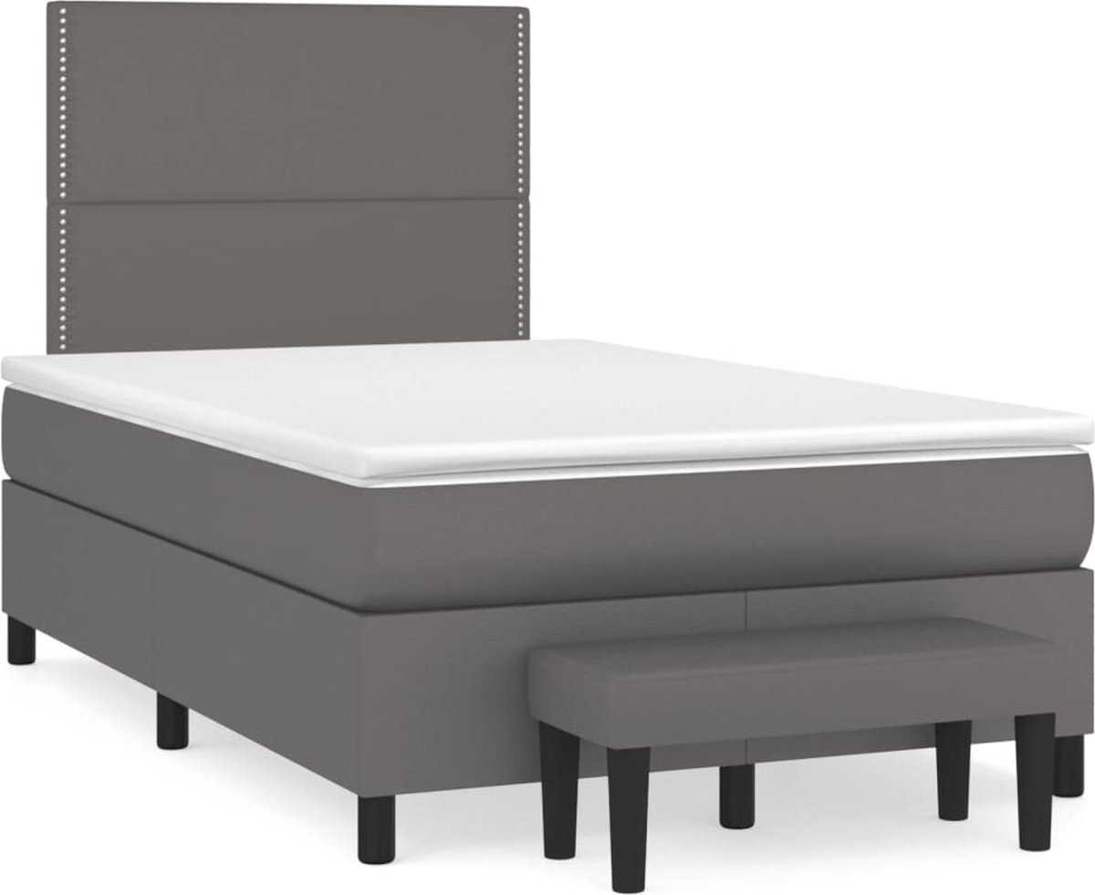 Vidaxl Kontinentalbett Mit Matratze, Grau, 120X190 Cm, Öko-Leder