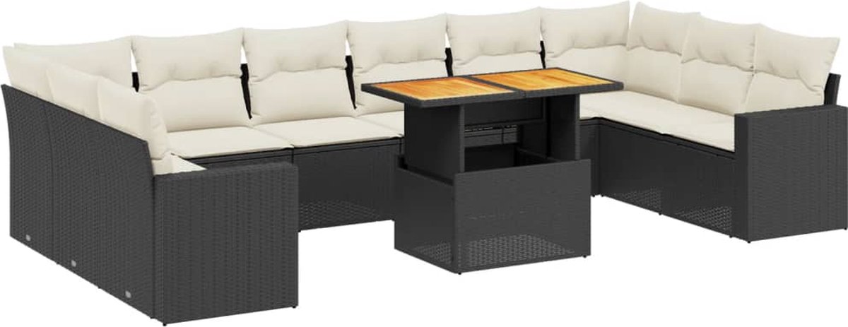Vidaxl 11-Cz. Garten-Sitzgruppe, Kissen Schwarzer Rattan Pe