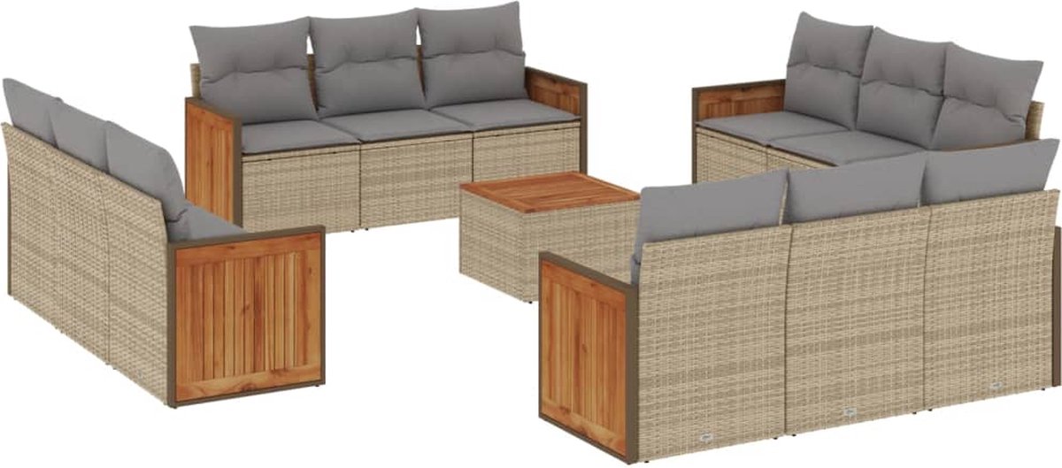 Vidaxl 13-Cz. Gartenmöbel-Set mit Kissen, Beige, Polyrattan