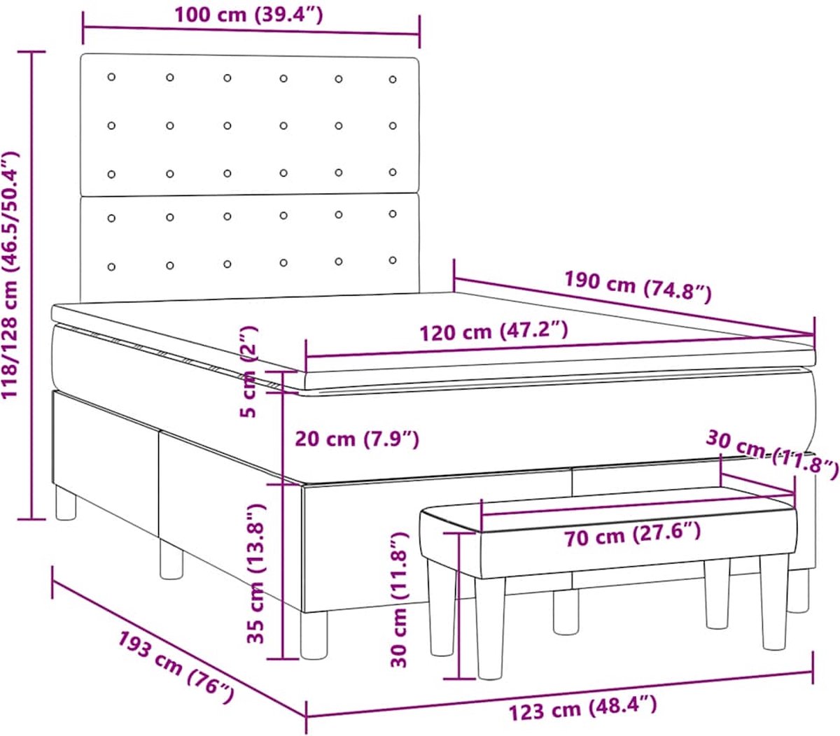 Vidaxl Kontinentalbett Mit Matratze, Schwarz, 120x190 Cm, Stoff