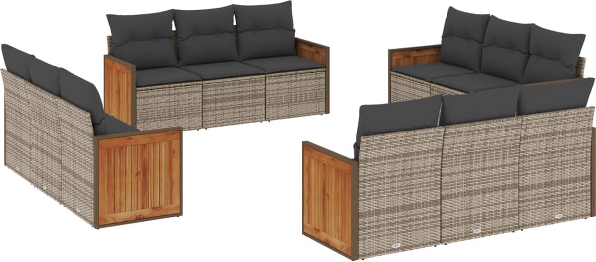 Vidaxl 12-Cz. Gartenmöbel-Set mit Kissen, Grau, Polyrattan