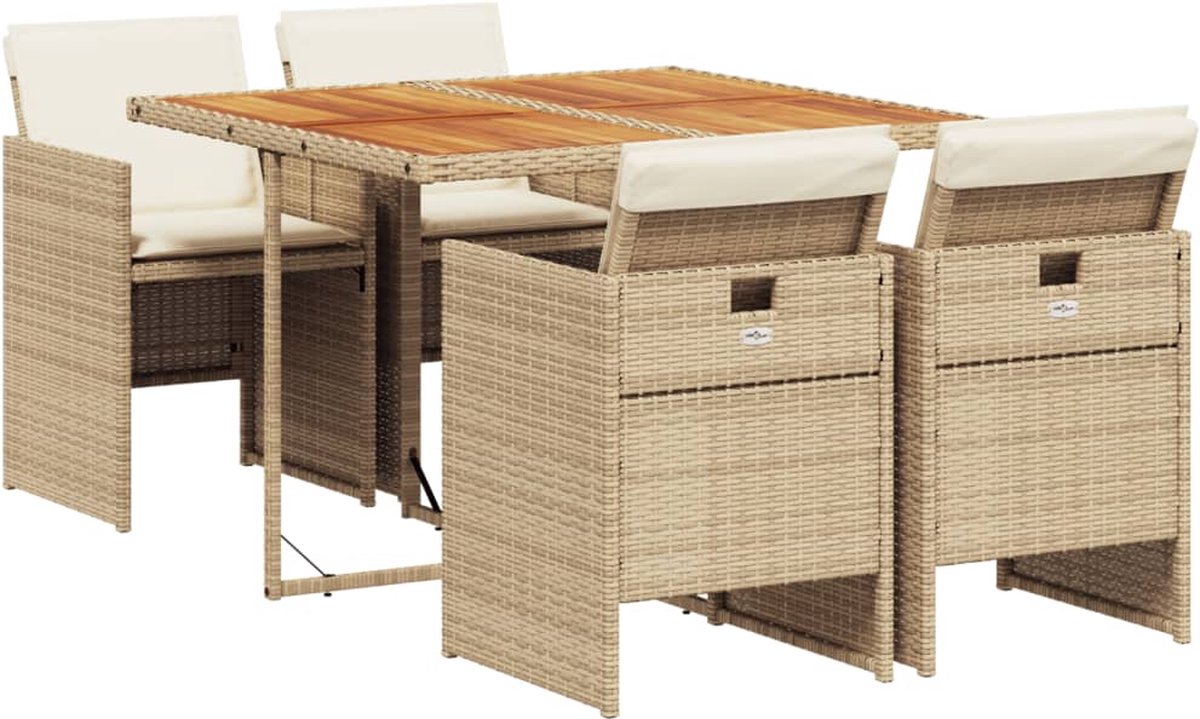 Vidaxl 5-Cz. Gartenmöbel-Set mit Kissen, Beige, Polyrattan