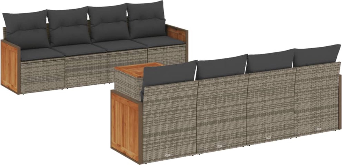 Vidaxl 9-Cz. Gartenmöbel-Set mit Kissen, Grau, Polyrattan