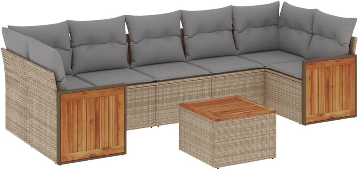 Vidaxl 8-Cz. Gartenmöbel-Set mit Kissen, Beige, Polyrattan