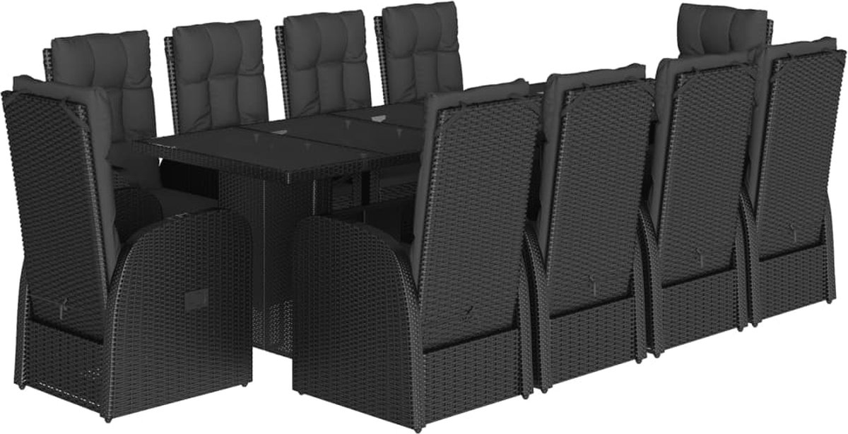 Vidaxl 11-Cz. Gartenmöbel-Set, Mit Kissen, Schwarzes PE-Rattan