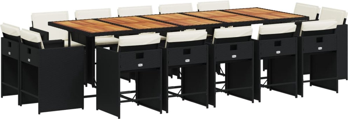 Vidaxl 15-Cz. Gartenmöbel-Set mit Kissen, Schwarz, PE-Rattan