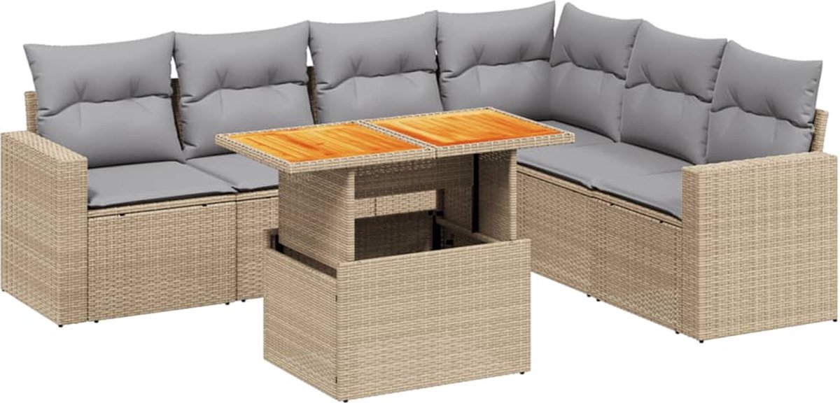 Vidaxl 7-Cz. Garten-Sitzgruppe, Mit Kissen, Beige