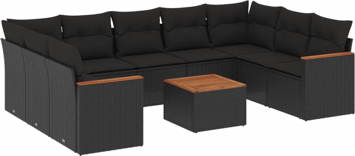 Vidaxl 10-Cz. Garten-Sitzgruppe, Kissen Schwarzer Rattan Pe