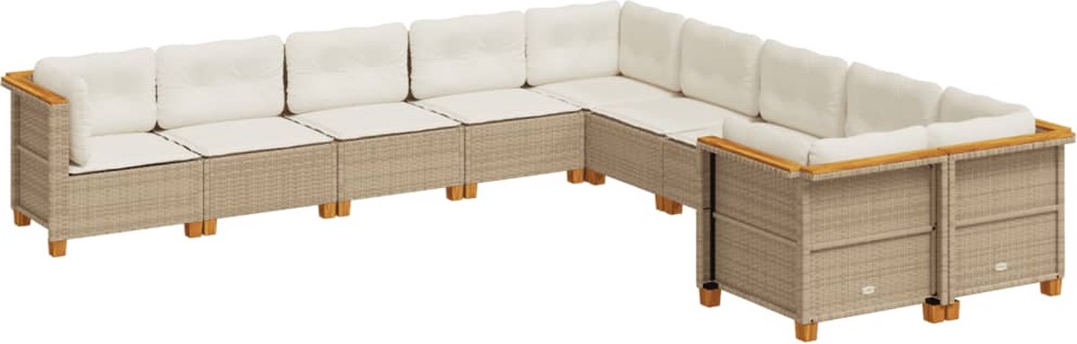 Vidaxl 10-Cz. Gartenmöbel-Set mit Kissen, Beige, Polyrattan
