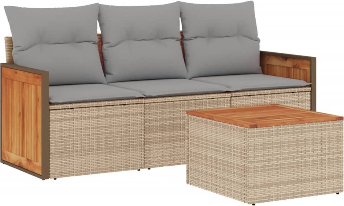 Vidaxl 4-Cz. Gartenmöbel-Set mit Kissen, Beige, Polyrattan