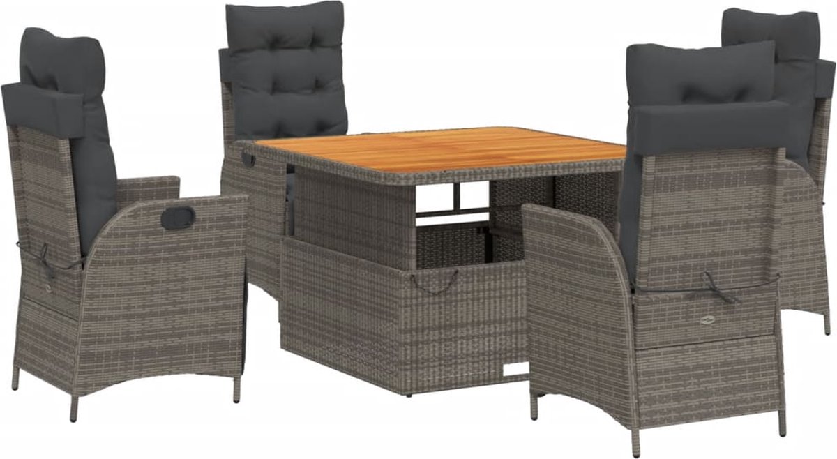 Vidaxl 5-Cz. Gartenmöbel-Set mit Kissen, Grau, PE-Rattan
