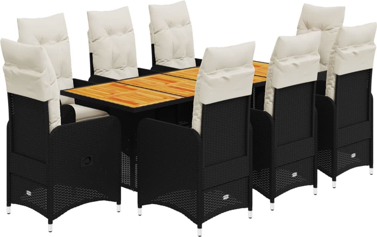 Vidaxl 9-Cz. Garten-Bistro-Möbelset Mit Kissen, Schwarz