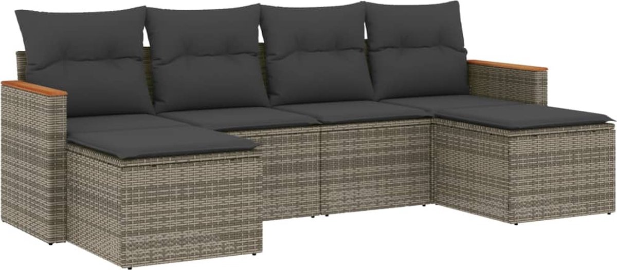 Vidaxl 6-Cz. Gartenmöbel-Set mit Kissen, Grau, Polyrattan