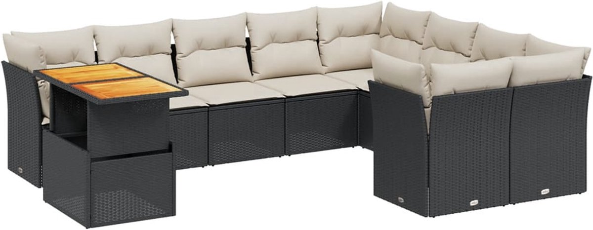 Vidaxl 10-Cz. Garten-Sitzgruppe, Kissen Schwarzer Rattan Pe