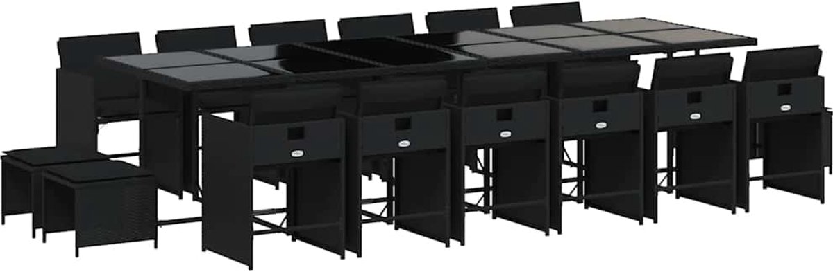 Vidaxl 17-Cz. Gartenmöbel-Set mit Kissen, Schwarz, PE-Rattan