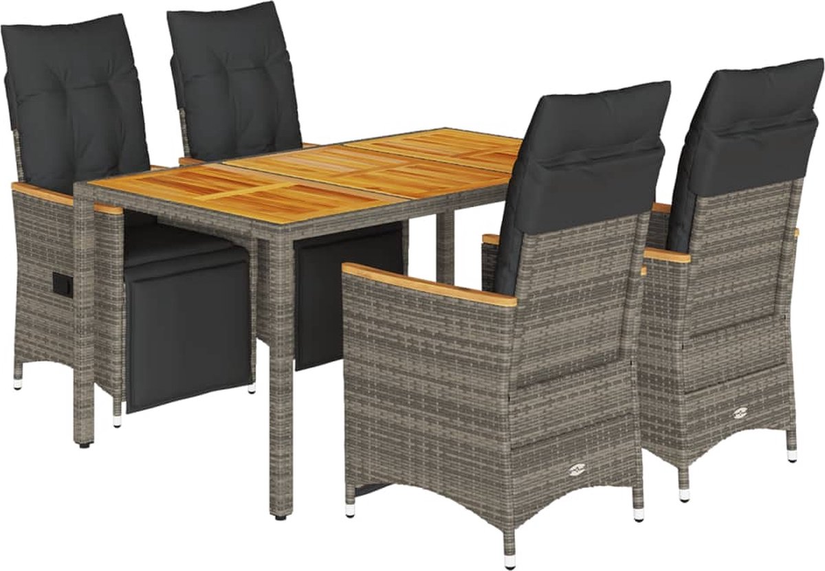 Vidaxl 5-Cz. Gartenmöbel-Set mit Kissen, Grau, Polyrattan