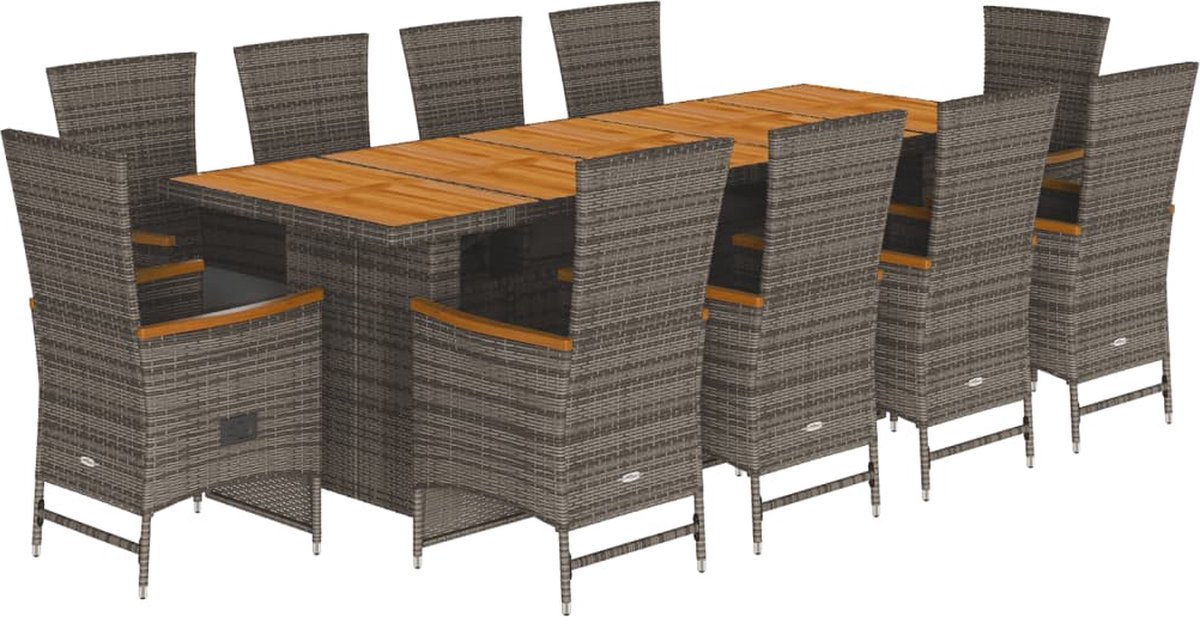 Vidaxl 11-Cz. Gartenmöbel-Set, Mit Kissen, Grauer PE-Rattan