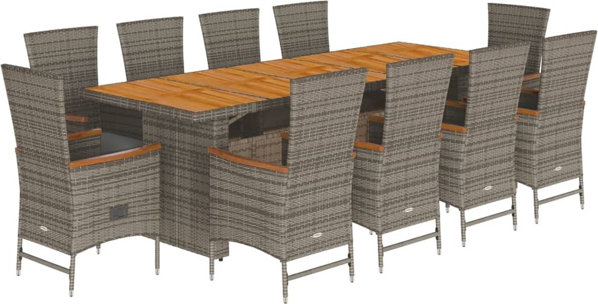 Vidaxl 11-Cz. Gartenmöbel-Set, Mit Kissen, Grauer PE-Rattan