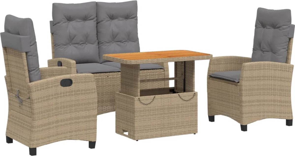 Vidaxl 4-Cz. Gartenmöbel-Set mit Kissen, Beige, Polyrattan