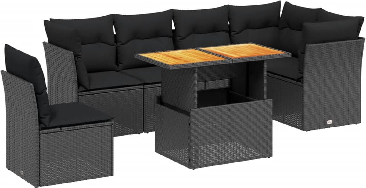 Vidaxl 7-Cz. Garten-Sitzgruppe, Mit Kissen, Schwarz
