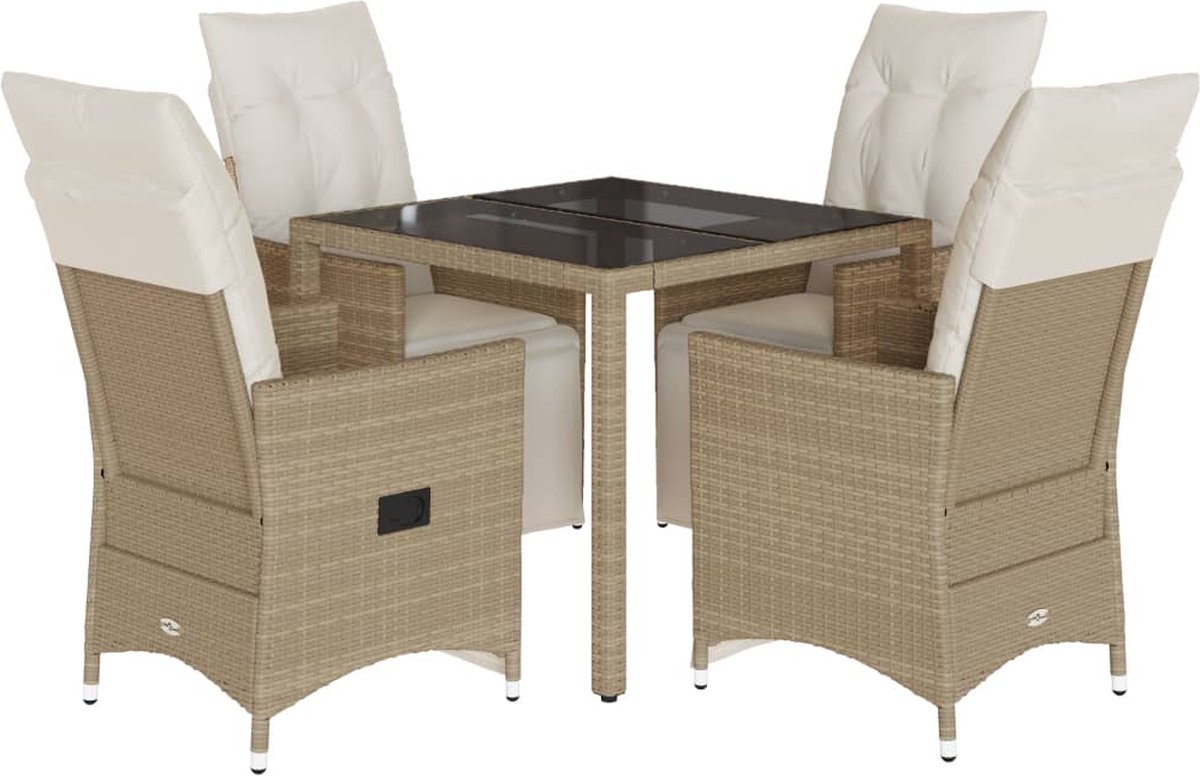 Vidaxl 5-Cz. Gartenmöbel-Set mit Kissen, Beige, Polyrattan