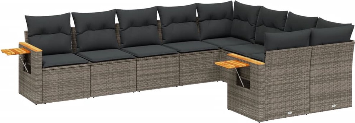 Vidaxl 9-Cz. Gartenmöbel-Set mit Kissen, Grau, Polyrattan