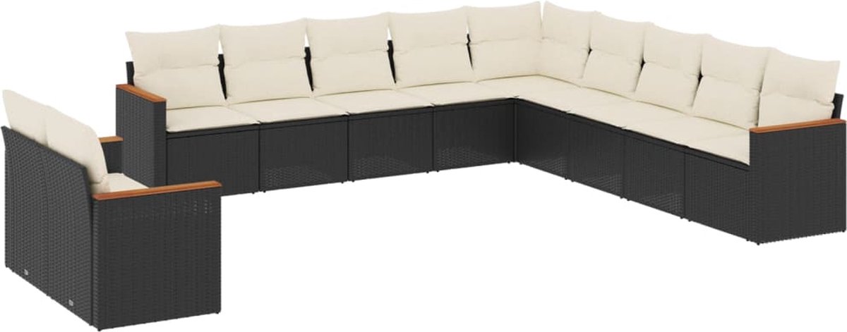 Vidaxl 11-Cz. Garten-Sitzgruppe, Kissen Schwarzer Rattan Pe
