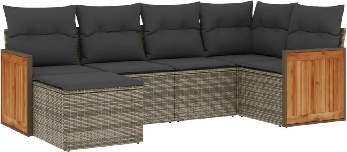 Vidaxl 6-Cz. Gartenmöbel-Set mit Kissen, Grau, Polyrattan